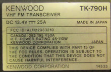 Load image into Gallery viewer, Kenwood TK-790H 148-174 MHz VHF 110 Watt Fixed Head Two Way Radio w Mic