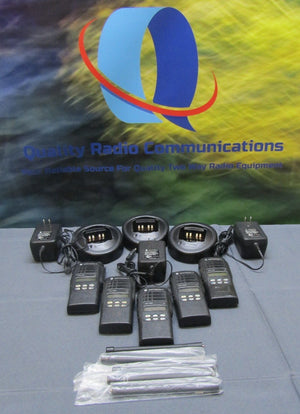 Lot of FIVE Motorola HT1250 136-174 MHz VHF Two Way Radio AAH25KDF9AA5AN w Base