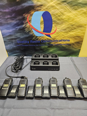 SIX Icom IC-F3161S 136-174 MHz VHF Two Way Radios with Six Bank Charger IC-F3161